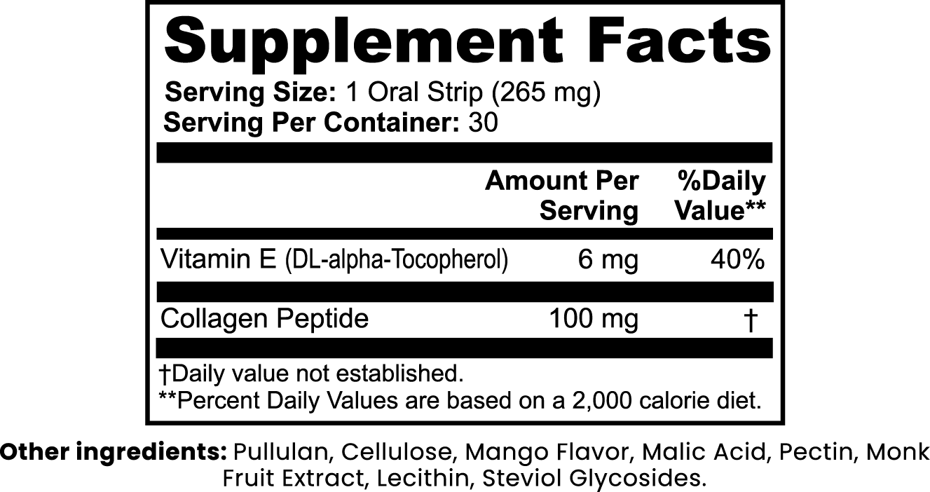 Beauty + Collagen Strips Vitamin E Antioxidant Nutrient Protect Cells Oxidative Stress Healthy4Sure