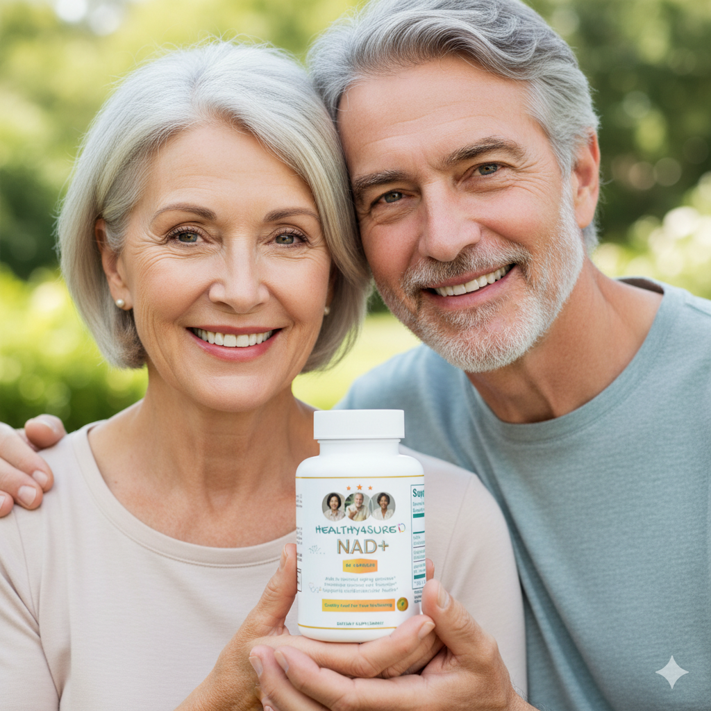 Couple holding a supplement bottle outdoors
