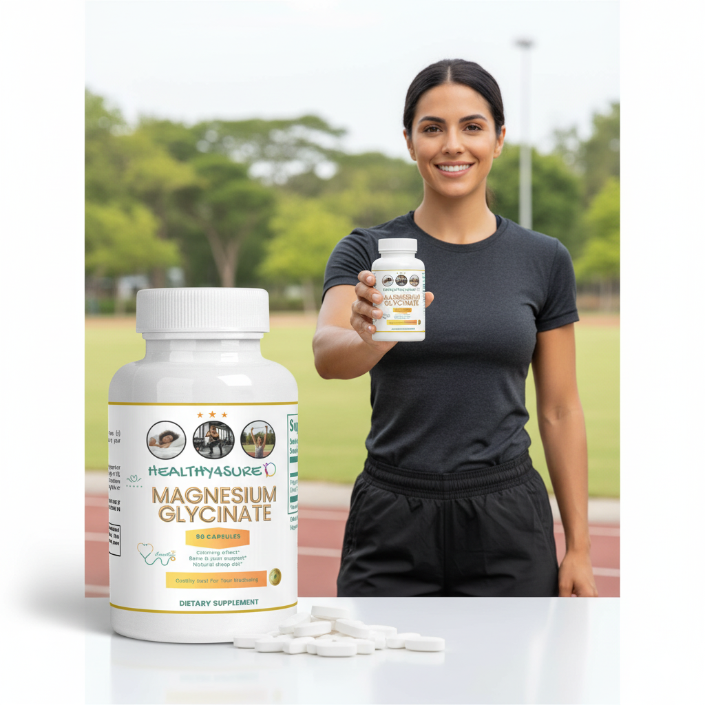 Woman holding a supplement bottle with &