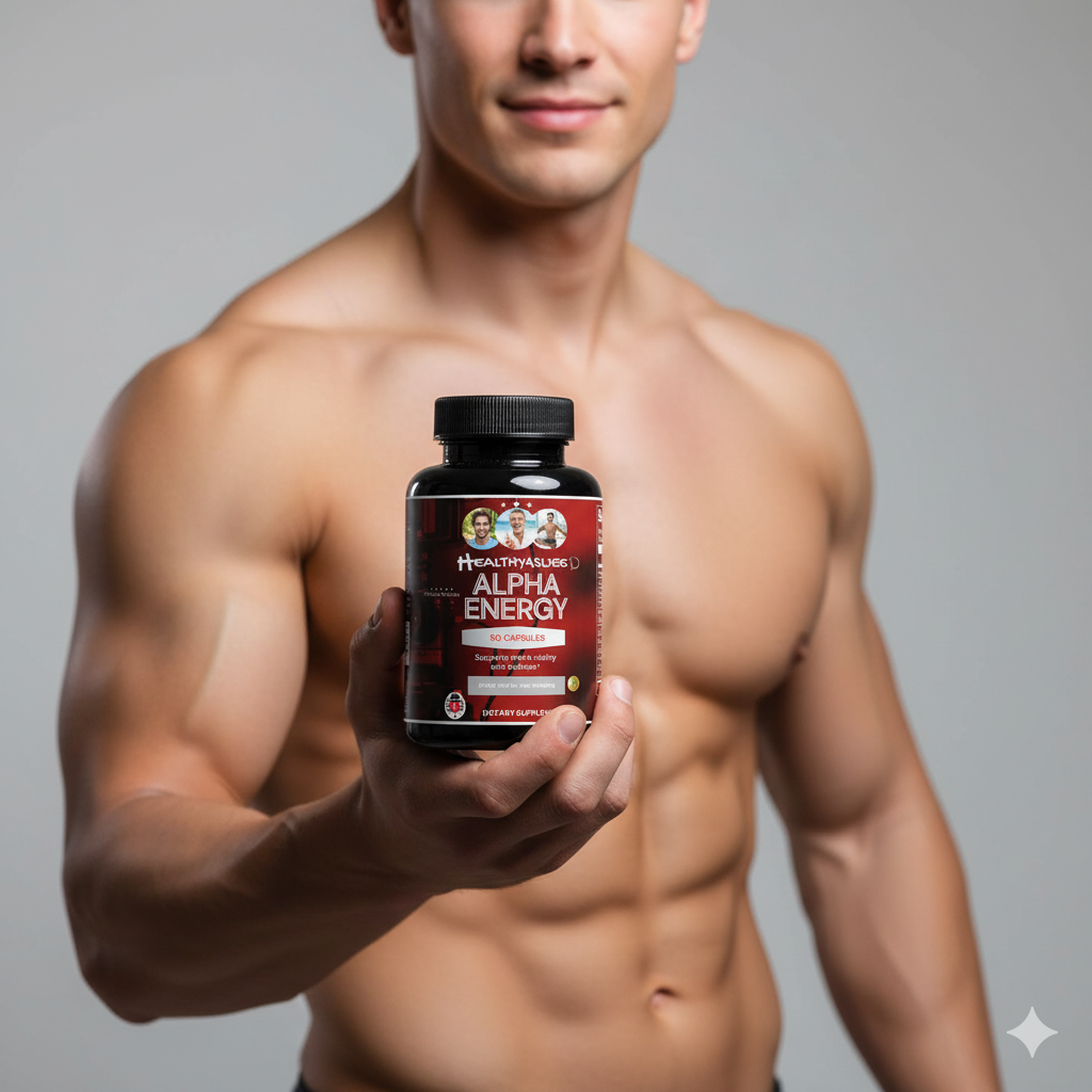 Man holding a supplement bottle labeled &