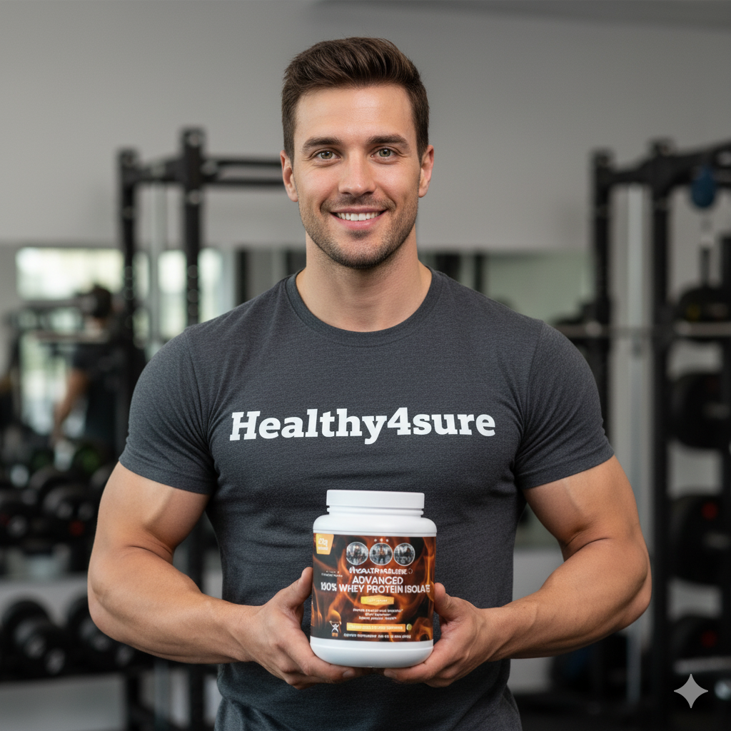 Man holding a supplement container with &